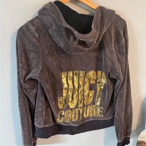 Juicy Couture Charcoal Velour Hoodie with Gold Sequin Logo